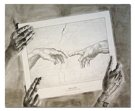 Humor, Horror, and Heavy Metal: Michelangelo's Pull My Finger. God and Adam having a heck of a good time.