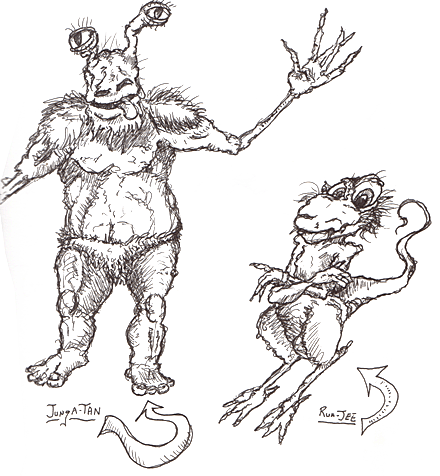  Humor, Horror, and Heavy Metal: Here's some freaky creatures for you. "Junga-Tan" and "Run'Jee".